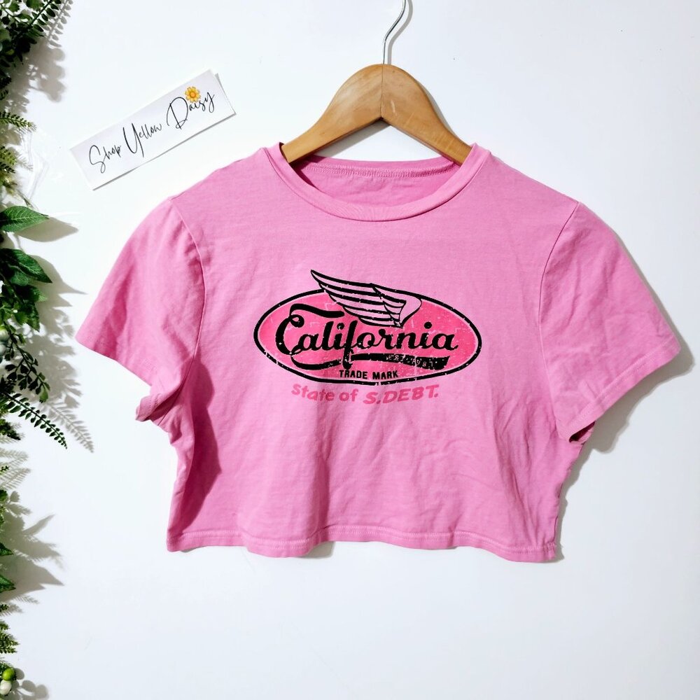 California Wing Graphic‎ Pink Crop T-Shirt Womens M ~SS43.3
